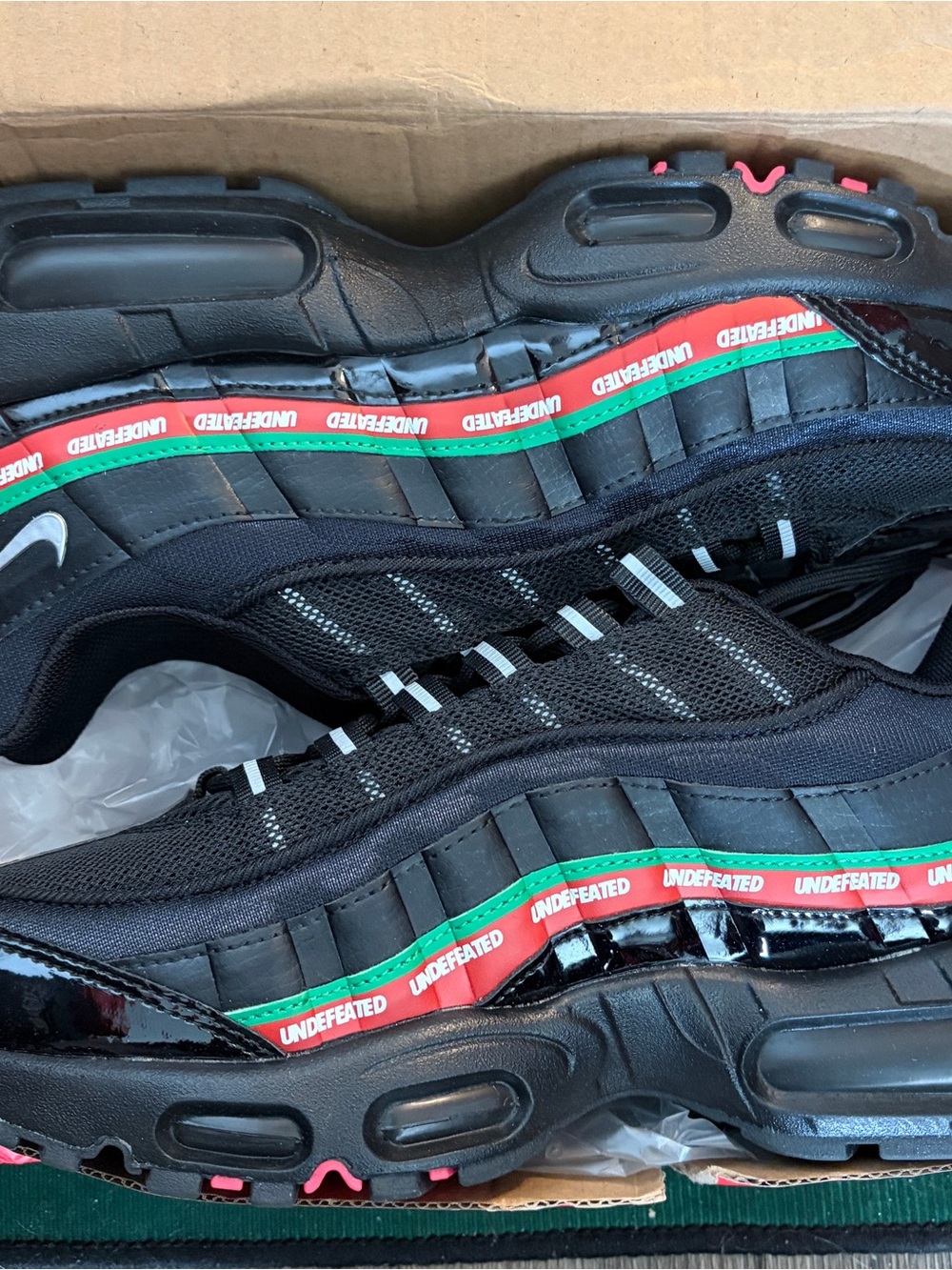 Size - 9.5 Nike air max 95 Undefeated Black Sneakers with Red & Green highlights